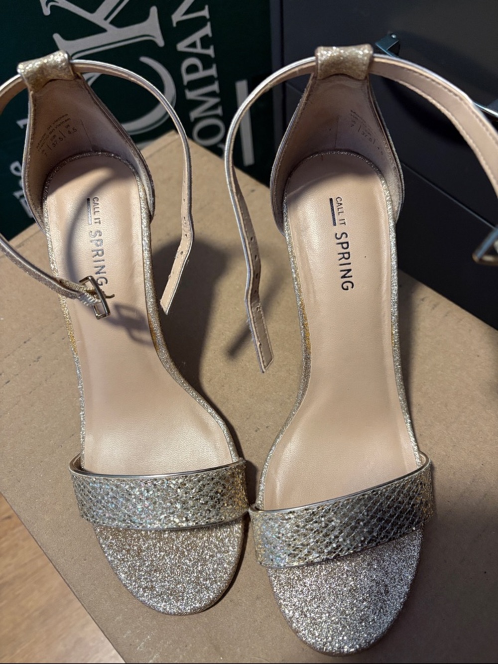 Call It Spring Metallic Gold Glitter Ankle-Strap Heels